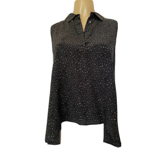 Sportmax Code Silk Top Blouse Shirt Sleeveless Black Gray Button V Neck … - Picture 1 of 8